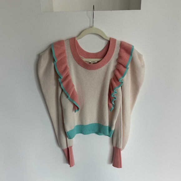LoveShackFancy Greece Ruffle Sweater in White - Picture 1 of 10
